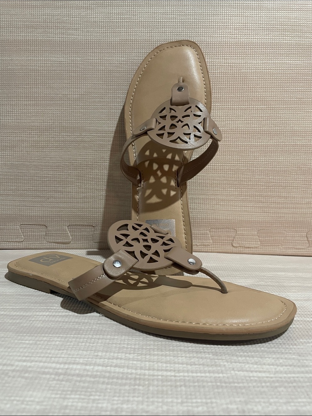 DV by Dolce Vita Tan Laser-Cut Medallion Thong Sandals
